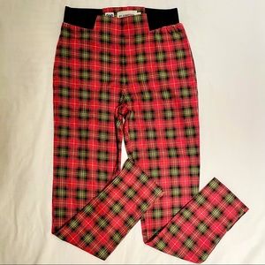 Junk Food Leggings Juniors Small Plaid Pants Red Green Black White Cropped Punk